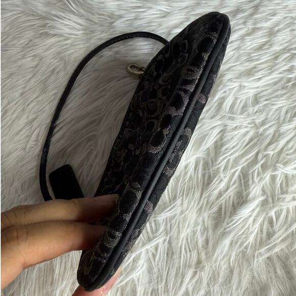 COACH Black Silver Signature Canvas Wristlet - Picture 3 of 6